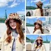 2020 Nieuwe Koreaanse Winter Vintage Leopard Pluche Emmer Hoed Dames Meisjes Warme Faux Bont Emmer Cap Japanse Sweet Cute Fisherman Hat