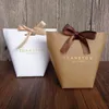 Presentförpackning 10st Blank Kraft Paper Bag 3Color Candy Bröllop Favoriter Box Paket Birthday Party Decoration Väskor med Ribbon 18111501