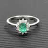 Cluster Rings Classic Diana Princess Wedding Ring Natural Emerald Gemstone 4 * 6mm 0,5 CT Solid 925 Sterling Silver Smycken