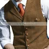 Gilet à carreaux Herringbone Tweed Tweed Tweed Tweed Boverned revers Business Groomman pour mariage vert / noir / vert / gris 201106