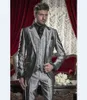 Nowy Styl Black Silver Grey Haft Groom Tuxedos Groomsmen Męskie Prom Ślubny Garnitury Oblubienia (Kurtka + Spodnie + Kamizelka) K: 594