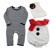 어린이 원피스 크리스마스 아기 3 조각 슈트 스트라이프 jumpsuit + 눈사람 코트 + 모자 아기 슈트 아이들은 rompers를 설정합니다