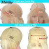 13x4 Front med Bangs Pink Blue Front Gluels Curly Hu Hair Brasilian Transparent spetsstängning Wigs9026496