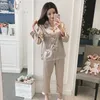 Kobiety Silk Pajama Zestawy Satin Pajama Piżama Z Długim Rękawem Duży Rozmiar Moda Piżamy Dla Girl Nightwear Garnitur Home Nowy 2020 PJS Y200708