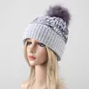 Gorro de invierno con pompones de piel para mujer, gorro de invierno para mujer y niña, gorros tejidos, gorro grueso para mujer, gorros 2494