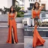 Orange Sexy Evening Dresses Spaghetti Strap Prom Dresses Side Split Custom Made Soft Satin Fashion Formal Party Gown Hot Sale