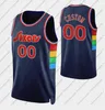 MEN Furkan Korkmaz Tyrese Maxey Joel Embiid 75th Anniversary Diamond Navy Swingman Jersey City