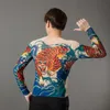 2023Fashion Men's Fake Tattoo T-shirts Long Sleeve Elastic Modal Thin All Over Print O-Neck Tattoo Shirts Halloween Clothing1