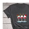 Kvinnor Casual Christmas Wine Glass T Shirt Tryckt T-shirt Lös rund halsplatta StreetWear Short Sleeve Kvinna