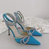 Женские сандалии кожаная подошва дизайнер -дизайнерские высокие каблуки 95 см роскошные голубые бриллиантовые деформируемы