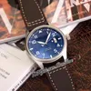 40mm IW327010 Mark XVIII Le Petit Prince Montre Automatique Montre Steel Boîtier Bleu Cadran Blanc Numéro Blanc Numéro de bâton Bracelet en cuir marron 2022 Montres PureTime E104A1