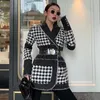 ewq autumn Winter New Full Sleeve Lattice Tweed Cowboy Split Joint Long Fund SelfCultivation Fashion Trend Jacket Feamle 201019