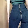 Hot sexy back zipper longas jeans mulheres básica clássico cintura alta elástico stretch skinny lápis azul calças jeans lj201030