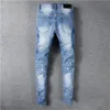 Классический дизайнер с печатной вышивкой Mens Jeans Motorcycle Hole Denim Men's Fashion Street Wear Men Designer Pants Y2K