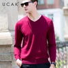 Pure Merino Wol Klassieke V-hals Mannen Truien Pull Homme UCAK Merk Herfst Winter Mode Streetwear Zachte Truien U3005 201203