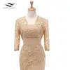 Three Quarters Sleeves Champagne Mermaid Lace Formal Evening Dress With Jacket Mother Of Bride Gown For Wedding Party SL- LJ201125