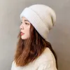 Vinter hatt för kvinnor äkta kanin päls cashmere stickade mössa flicka utomhus tjock varm vitgora mode solida skullies 211228