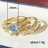 Modischer 3-in-1-Bandring für Frauen, übertriebener goldener runder Zirkon, Braut, Verlobung, Hochzeit, Ringe-Set, Schmuck, Geschenke