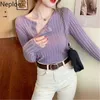 Swetry damskie Neploe Fall Women Clothing Slim Fit Neckwear Pullovers Pull Femme O-Neck Single-Breasted Korean Fashion Jumper Tops