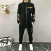 Gold Velvet Rembourré Pleuche Casual Sports Suit Mens Slim Winter TwoPiece Mens Fashion 201109