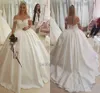 Gorgeous Ivory Ball Gown Wedding Dresses Appliques Lace Off Shoulder Princess Bridal Gowns Plus Size Satin Wedding Dress Court Train 2021