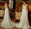 2021 Vestidos Simple Satin Bröllopsklänningar A-Line Bridal Gowns Square Collar Open Back Cheap Beach Wedding Party Dress for Women