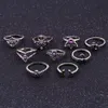 Vintage Punk Knuckle Ringar Boho Midi Ring Set 9 st / set sjöjungfrun svans kompass yoga ihålig snidad vigsel ring set