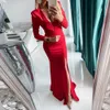 Uzun Kollu V Yaka Mermaid Akşam Balo Parti Elbiseler Vestido De Festa Robe de Soiree Vestido de Casamento