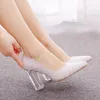 Femmes élégantes pompe sexy clair 10cm Hauts High High Hear Square Transparent Dames Blanc Mariage Fête Chaussures Pompes