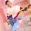 Kobiety Vintage ciepłe swetry Rainbow Striped Pullovers Zimowe wiosny dzianiny Retro luźne dzianiny Blusas C-078 201225