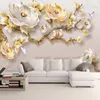 Alívio Peony 3D Wallpaper Modern Flores Murais Sala TV Sofa de luxo Home Decor auto-adesivo impermeável Canvas Etiqueta 3D