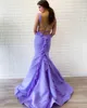 Light Blue Satin Chiffon Prom Dress Mermaid With Ruffles 2021 Scoop Open Back Criss Cross Formal Women Evening Gowns New Style Cheap Plus