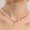 Collier gothique élégant en chaîne de perles simulées pour femmes, pendentif de mariée avec lettre initiale OT, bijoux à boucle, 2022