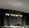 Nowoczesny luksusowy żyrandol oświetlenie jasne szkło miedzi wiszące światła do żywego jadalni Loft Villa Home Long Strip LED Luster
