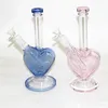 9 inches kärlek blå rosa hjärta form bong hookah 5mm glas rökning vattenrör dab rigstrar 14mm fog