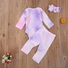 Barnkläder Tjejer Pojkar Outfits Infant Tie Dye Romper Toppar + Byxor + Huvudband 3st Set Spring Autumn Boutique Baby Clothing Sets