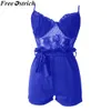 Sommar Kvinnor Lace Sexig Jumpsuit Sling Transparent Backless High Waist Casual Jumpsuit Ladies Ärmlös O-Neck Fashion Rompers T200704