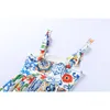 Modebanan Summer Dress Womens Red Rose Vacation Vestidos Long Bow Spaghetti Strap Blue White Porslin Floral Dress LJ200812