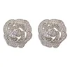 Zircon Camellia pulseira, brincos colar conjunto super bling luxo casamento jóias 18k platinum capa bronze