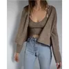 ZA Autumn Winter women's solid khaki cardigan knitted sweater Casual two pieces set fashion streetwear sexy female tops 201222