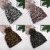 Leopard Print Knit Cap Women Pom Pom Ears Winter Warm Hat Beanie DoubleLayer Wool Ball Caps 4 Styles 324 N22538861