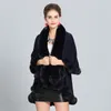 Mode Double Couche Artisanat Fourrure De Renard Cape Châle Long Tricot Cachemire Poncho Manteau Wraps Fausse Fourrure Pashmina Manteau Femmes Hiver Nouveau J18111815