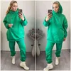 Women Solid Fleece Tracksuit And Hooded Jogger Pants Two Piece Set Autumn Winter Female Oversized Casual Sportswear Suit 211221