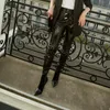 Moda Patent Leather PU Spodnie z kieszeni Kobiet 2021 Zima Był cienką wysoką talią Wypoczynek błyszczący pu skórzane spodnie ołówek WJ1612