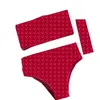 Stylish Velvet Letter Jacquard Bikini pannband 3 stycken Set Badkläder Kvinnor Push Up Swimming Wear High midje baddräkt