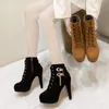 Damer klänning skor kvinnor stövlar högklackat plattform spänne dragkedja nitar sapatos femininos spets upp läder boot size 35-43