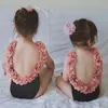 Aile Eşleştirme Kıyafetler Bir-Parça Yaz Ebeveyn-Çocuk Mayo Anne Kızı Bodysuit Mayo Kızlar Katı Renk Petal Beach Biki M3981