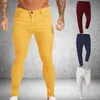 2020 Men's Stretch Skinny Solid Jeans 4 Color Casual Slim Fit Denim Trouser Male Yellow Red Gray Pants Male Slim Trousers