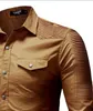 Casual Shirts voor mannen Producten Geplooid schouder lange mouw zak decoratie jeans shirt heren shirt1