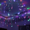 Blue Butterfly LED Curtain Icicle Lights LED Holiday Fairy Lights Year Garland Garland Wedding Party Decoration 3.5m 96 Plubs 201203